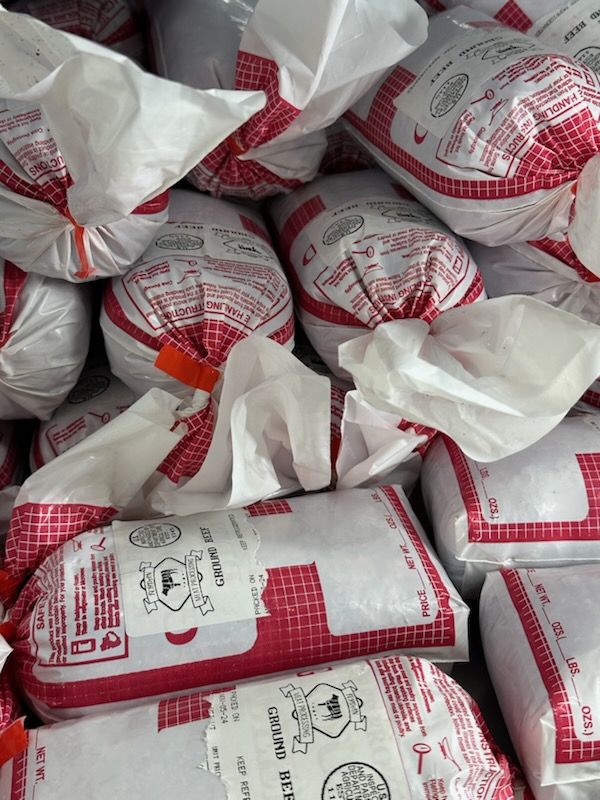 Freezer full of packages of farm-raised Sullivan Farm beef.